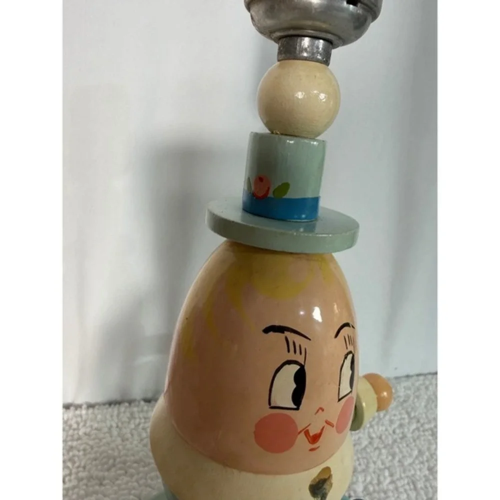 Vintage Humpty Dumpty Wooden Table Lamp Nursery Decor Perforated Lampshade‎